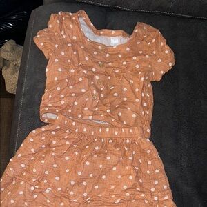 Orange Polka Dot Button-Up Top and Skirt Set